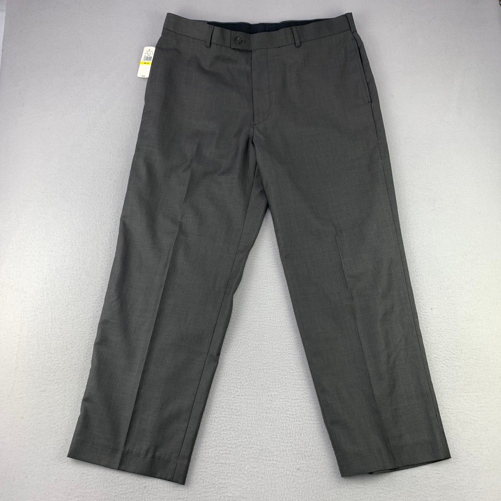 Van Heusen Dress Pants Mens 36x29 Gray Flat Front Plaid Rayon Blend Workwear NWT
